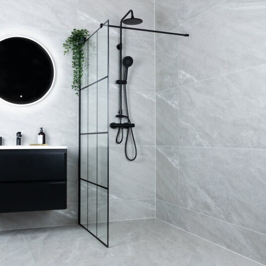 CELESTE NERO DUSJVEGG 90X190 CM - VENSTRE M/ SIKKERHETSFOLIE, SORT