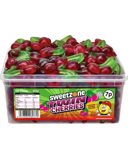 Sweetshop Twin Cherries   Boks med Vingummi Kirsebær 800 g