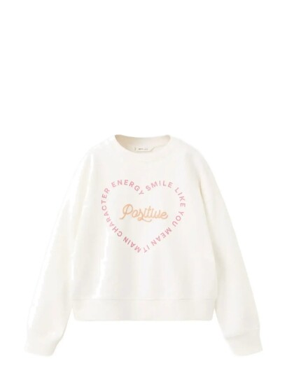 Mango Cotton Sweatshirt With Text   Cream   5 6