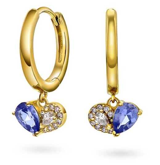 Pan Jewelry Øredobber i 925 forgylt sølv med blå zirkonia