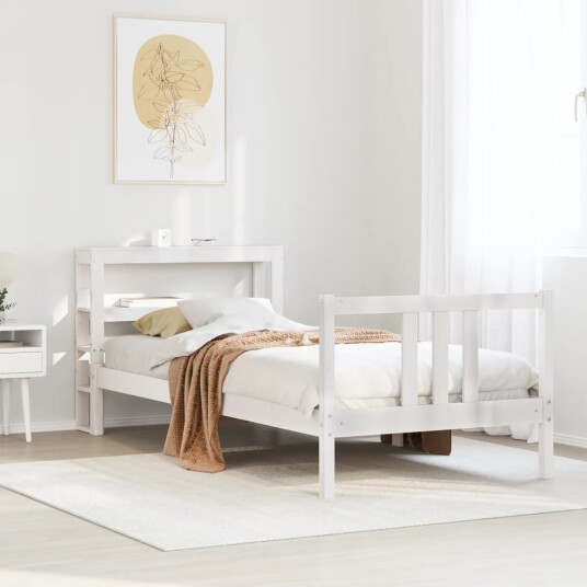 Sengeramme med hodegavl hvit 90x200 cm heltre furu 3305964