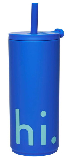 Design Letters Travel Life termosflaske med sugerør 50 cl Hi-cobalt blue