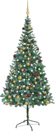 vidaXL Kunstig juletre med ED og kulesett og furukongler 210 cm