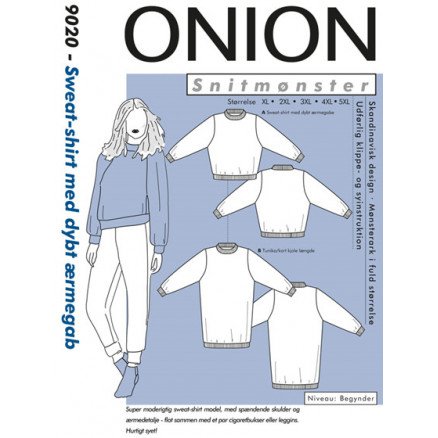 ONION Snittmønster Plus 9020 Sweatshirt med Dypt Ermegap Str XL 5XL