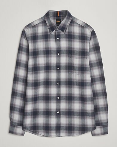 Hugo Boss Boss ORANGE Rickert Brushed Cotton Checked Shirt Open Grey