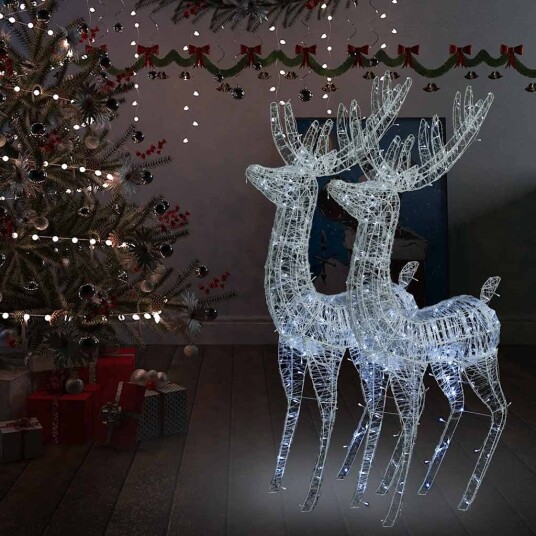 vidaXL Julereinsdyr XXL akryl 250 LED 2 stk 180 cm kaldhvit