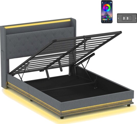 Plattformseng 140x200 cm – Oppbevaring LED lys USB porter
