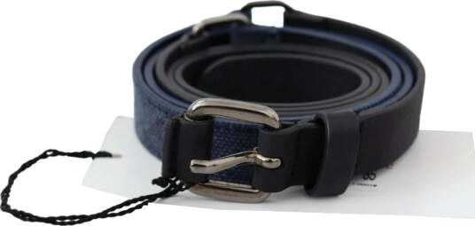 Costume National Black Blue Leather Silver Logo Belt Svart 85 CM