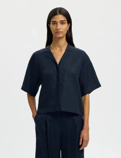 Selected Slflyra 2/4 Boxy Linen Blend Shirt Noos Navy 44
