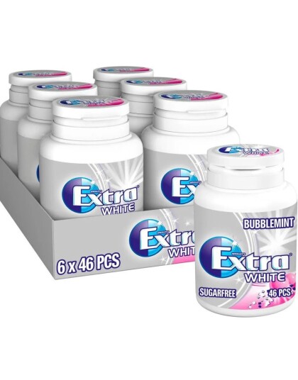 6 Bokser Extra White Bubblemint Tyggegummi Boks Hel Eske 384 gram