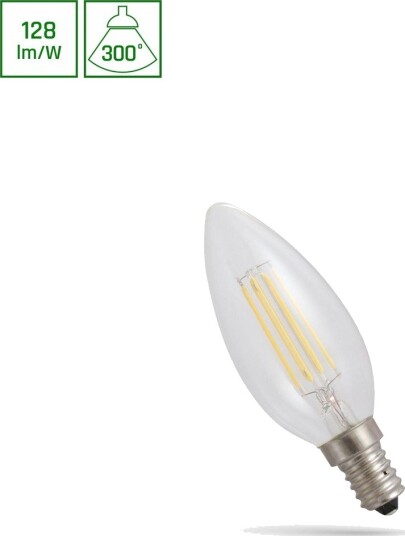 Spectrum E14 5,5W LED kronepære   Filament klart glass 700lm 2700K C35   Dimbar : Ikke dimbar Kulør : Varm