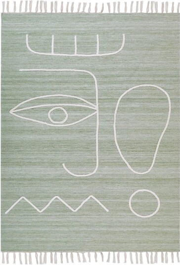 Flatvevd Yavu - Grønn, hvit, 140x200 cm