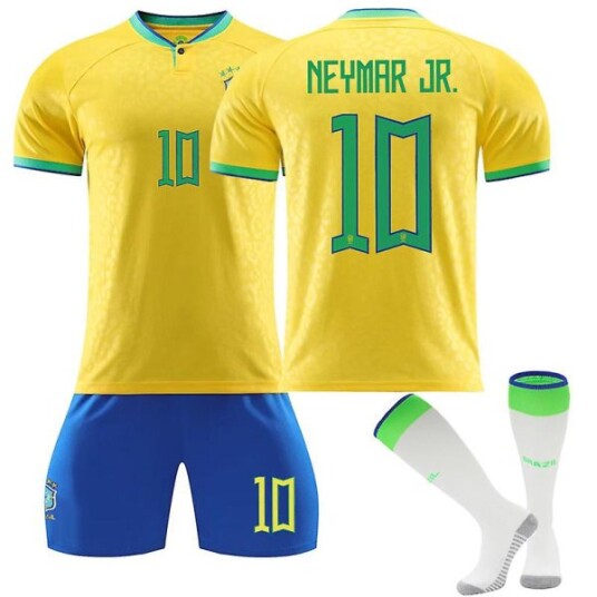 Neymar Jr #10 Hjemmedrakt 2022 2023 Ny sesong Brasil fotballdrakter sett nye fotballsett Adult XS(160 165cm)