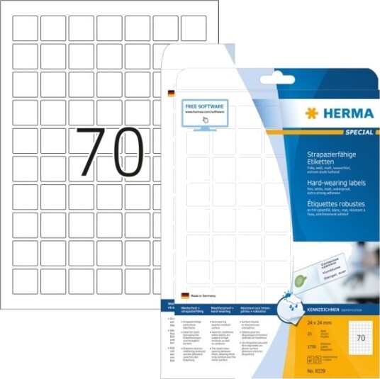 Herma 8339, Hvit, Selvklebende Skriveretikett, A4, Laser, Permanent, Matte