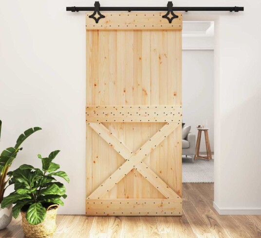 Skyvedør Naturlig og svart 100 x 210 cm Massiv Furu Tre Skyvedør Naturlig og svart 100 x 210 cm Massiv Furu Tre