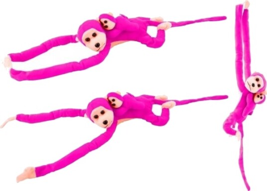 Leantoys Plysjmaskot Ape Med Barn Mørk Rosa Med Lyd 70 Cm