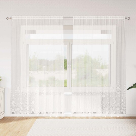 Blondegardin med gardiner Hvit 200 x 200 cm Polyester