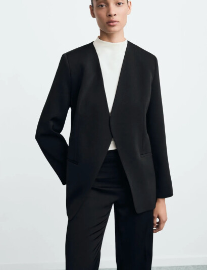Mango Double-Breasted Suit Blazer - Black - XS