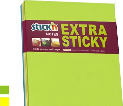 Notes Bnt Stick´N Extra Sticky Assorteret 150X203mm Pakke A 4 Stk