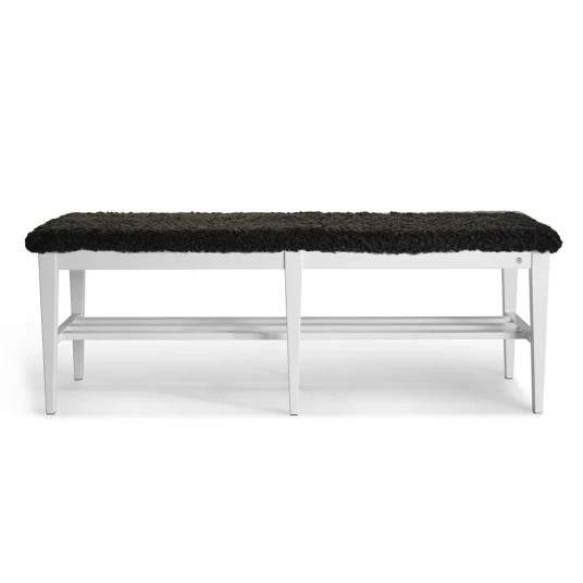 Oscarssons Möbel Nadja Bench 130 cm Hvit Lakkert bjørk/saueskinn Mørk grå