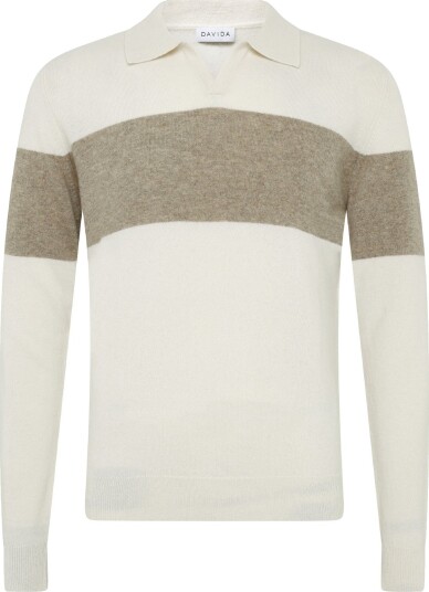 Davida Cashmere Man Open Collar One Stripe Cream XL