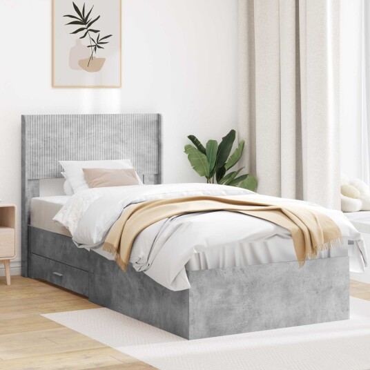 Sengramme med oppbevaring og hodegavl Betonggrå 90 x 190 cm