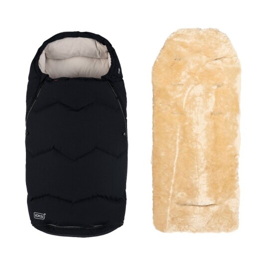 Vognpose Voksi Urban Black HD Cream + Lammeskinn til vogn Natur