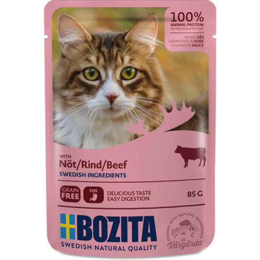 Poser Storfékjøtt Saus 12 X 85 G Katt Kattefôr Våtfôr Bozita Katt