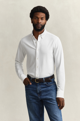 GANT Reg Jersey Pique Stretch Shirt - White - XXXL GANT Reg Jersey Pique Stretch Shirt - White - XXXL