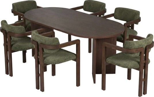 Dano Spisebord 180 cm med 6 Bonavista Stole - Milano Walnut, Dark Walnut, Green