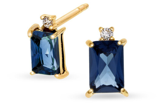 Pan Jewelry Øredobber i 585 gult gull med zirkonia og blå glassten Pan Jewelry Øredobber i 585 gult gull med zirkonia og blå glassten