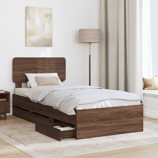 Sengestamme med skuff Brun eik 90 x 190 cm Konstruert tre