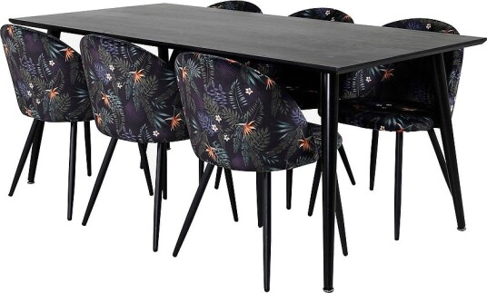 Venture Home   Spisegruppe Dipp med 6 spisestoler Velvet   Svart