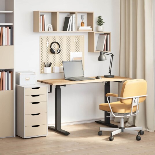 vidaXL Skrivebord Svart og naturlig 140 x 60 cm Massivt Eiketre