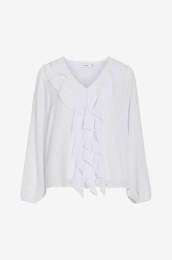 Vila Bluse viAne V neck Frill Hvit Vila Bluse viAne V neck Frill Hvit