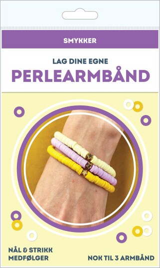 Perlearmbånd clay lag selv 3pk gul/hvit