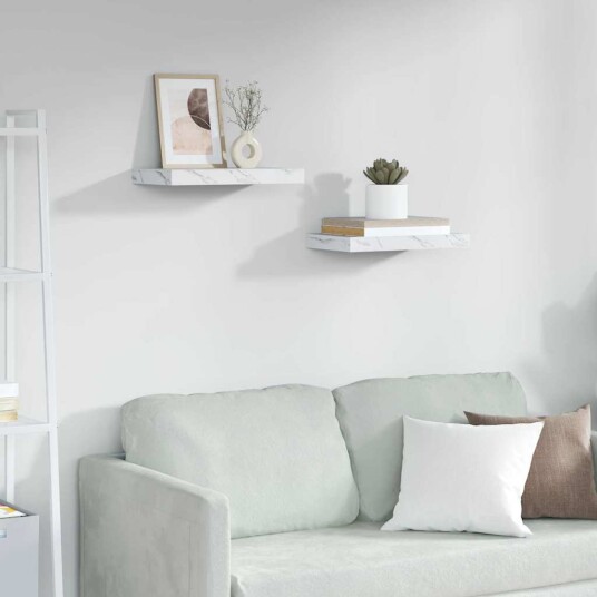 Vegghylle 2 pcs Hvit marmor 40 x 23,5 x 4 cm Konstruert tre Vegghylle 2 pcs Hvit marmor 40 x 23,5 x 4 cm Konstruert tre