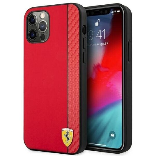 Ferrari iPhone 12 Pro Max Hardt Deksel 6,7" Rød On Track Carbon Stripe