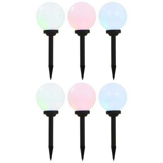 Utendørs sollampe 6 stk LED kuleformet 20 cm RGB