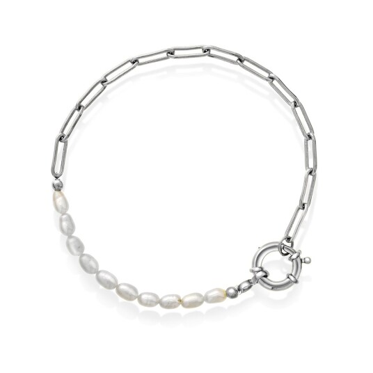 Pan Jewelry, Armbånd i 925 rhodinert sølv med ferskvannsperler
