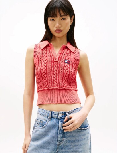 Tommy Jeans Tjw Gmd Cable Polo Sweater Red XS
