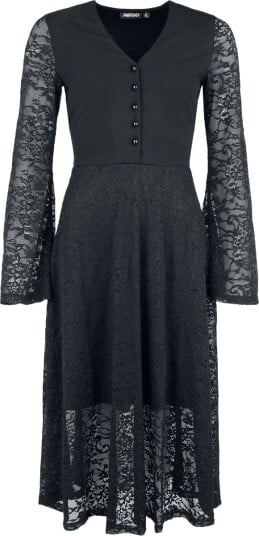 Jawbreaker   Goth Lang kjole   Midi kjole med Blonder og Knappefront   S til XL   Damer   svart