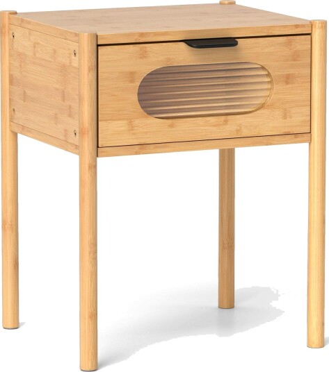 Nattbord i bambus med glassskuff – naturlig finish