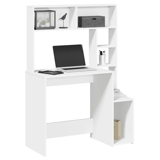 Skrivebord med hyller hvit 100x45x140 cm konstruert tre