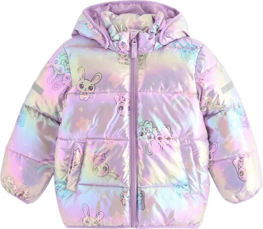Lindex Puffer Jacket With Detachable Hood   Purple   128