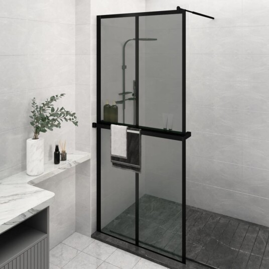 vidaXL Dusjvegg med hylle svart 100x195 cm ESG-GLASS OG ALUMINIUM