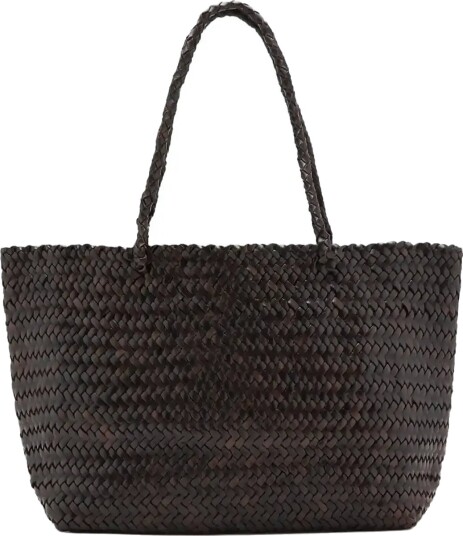 Mango Braided Leather Shopper Bag Brown ONE SIZE