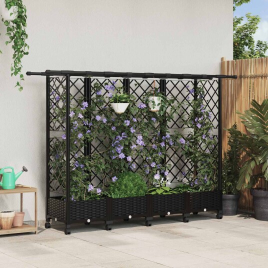 vidaXL Hevet Bed med Trellis og Tak Svart 202,5 x 40 x 127 cm PP