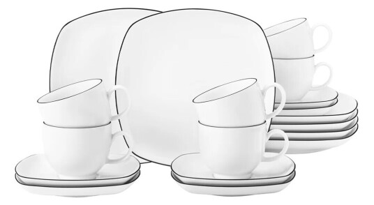 Seltmann Weiden Lido black line kaffeservise kvadratisk 18 deler Hvit med sort kant
