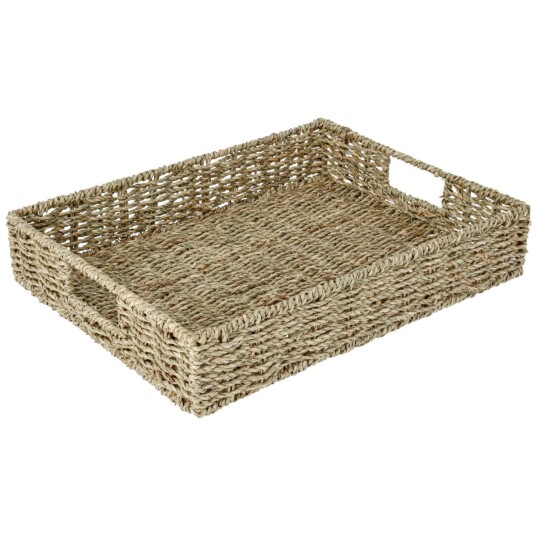PULSIVA Matkurv Händel med håndtak; 41x31x8 cm LxBxH; Beigemelert/Grønnmelert; Rektangulær